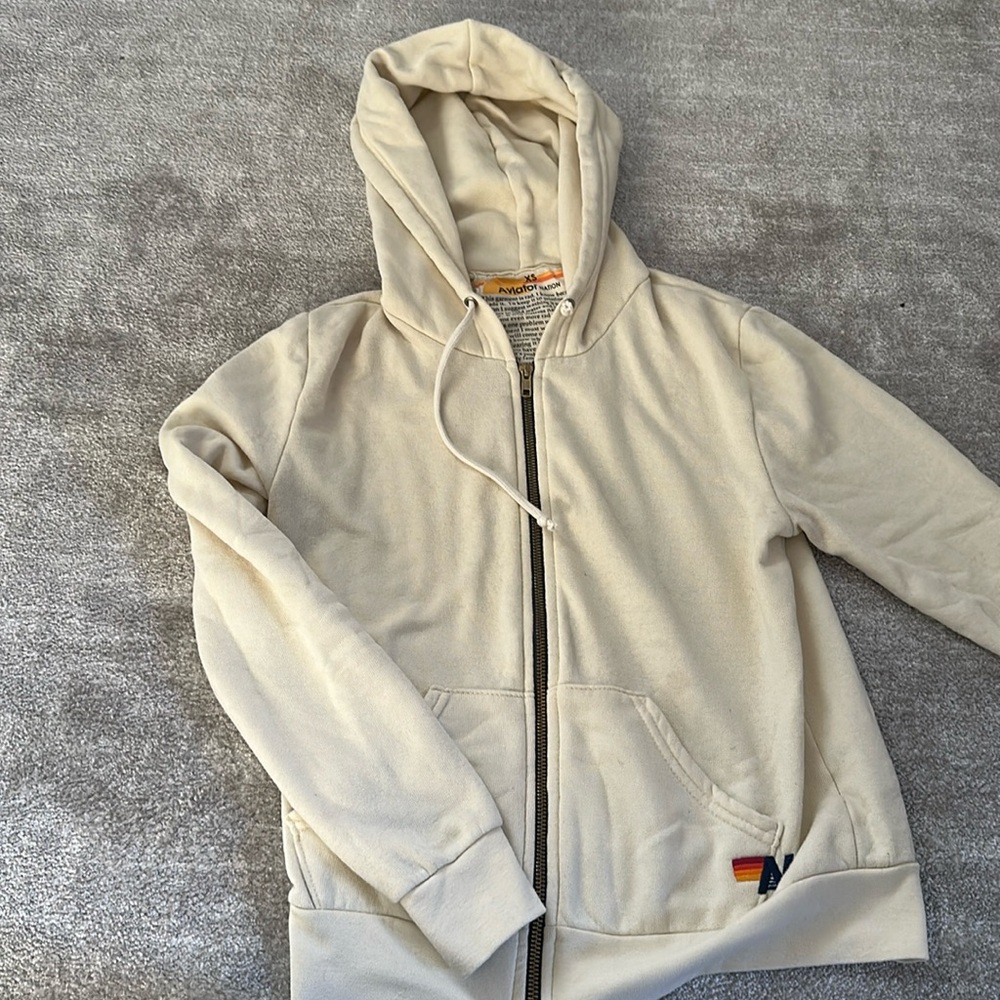 Aviator Nation Cream Zip Up Lightening Bolt